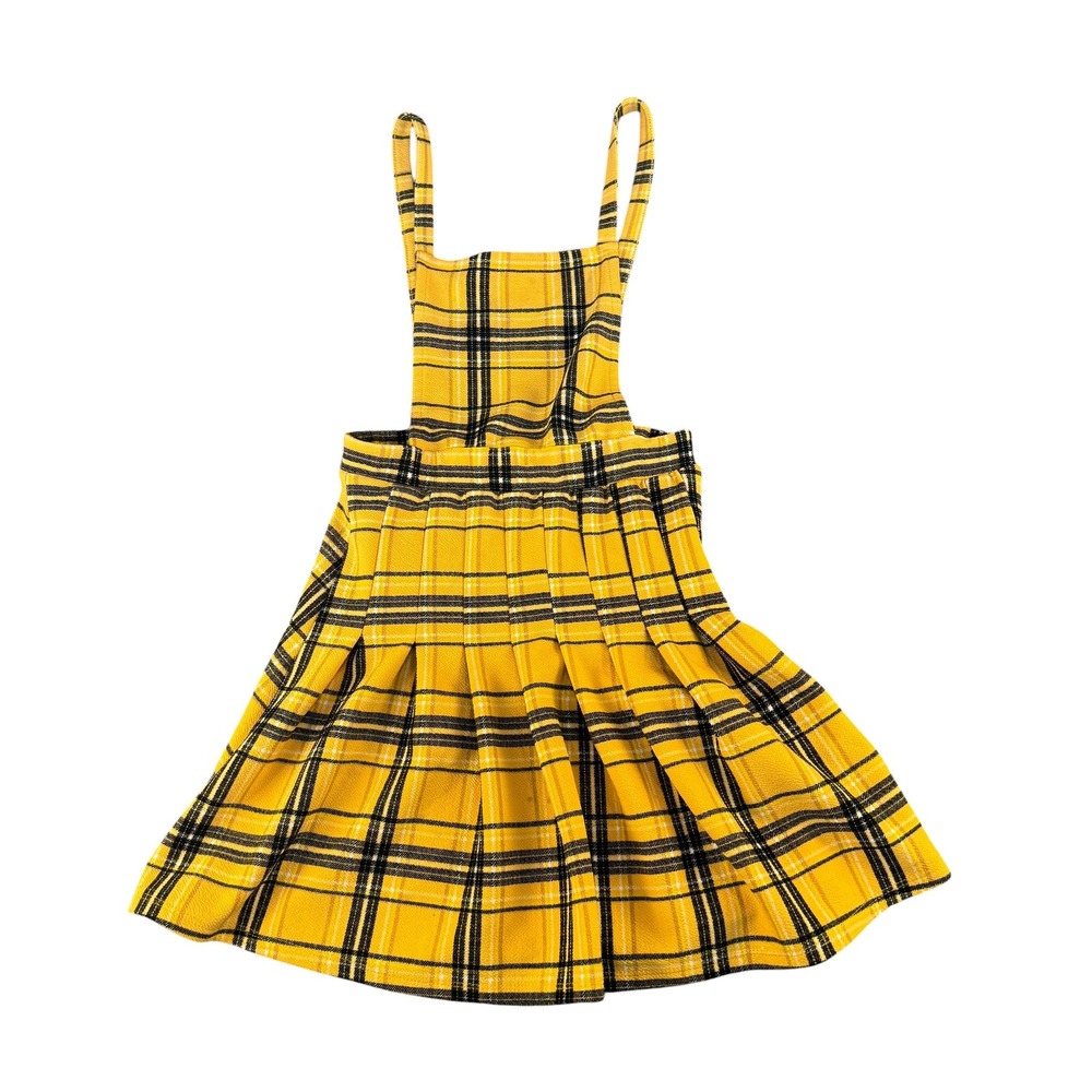 Almost Famous Yellow Plaid Pinafore Pleated Mini Dress Clueless Aesthetic Medium